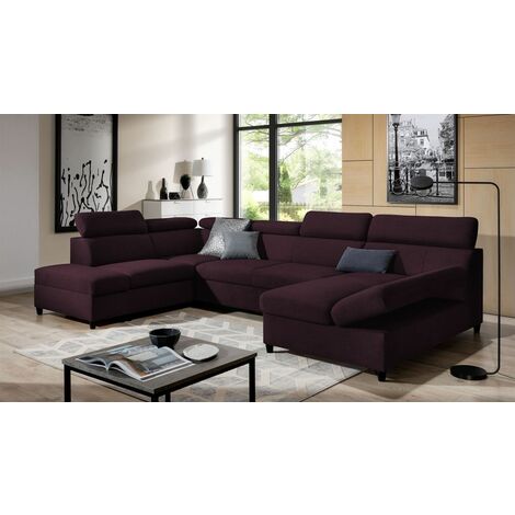 Wohnlandschaft Schlafsofa Sofa ANTON in Stoff Esito Violett Ottomane Rechts