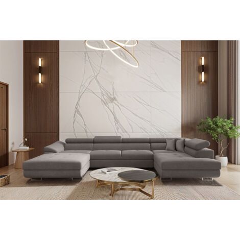 Wohnlandschaft Schlafsofa Sofa CARMELO in Stoff Nova Grau Ottomane Links