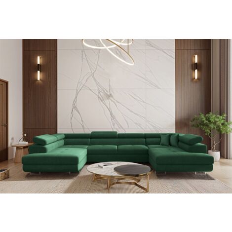 Wohnlandschaft Schlafsofa Sofa CARMELO in Stoff Nova Grün