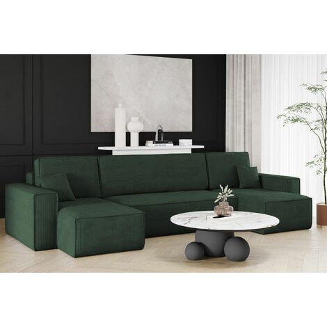 Wohnlandschaft Schlafsofa Sofa MARIS Stoff Poso Dunkelgrün