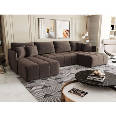 Wohnlandschaft Schlafsofa Sofa TREVISO Stoff Monolith Braun