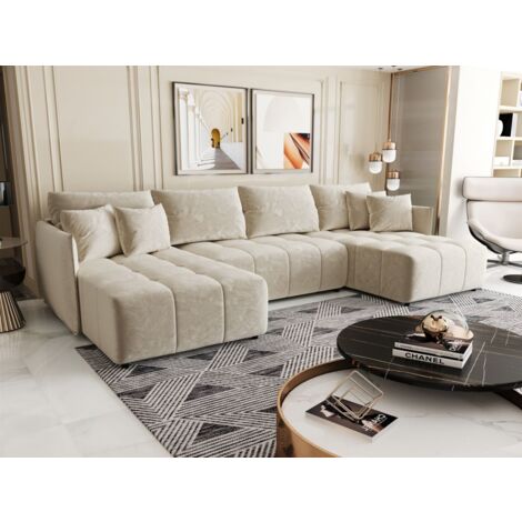 Wohnlandschaft Schlafsofa Sofa TREVISO Stoff Monolith Creme