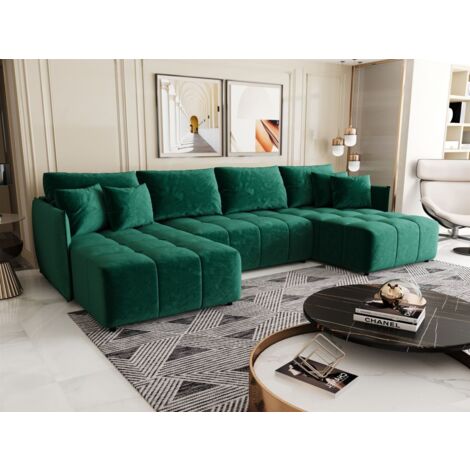 Wohnlandschaft Schlafsofa Sofa TREVISO Stoff Monolith Grün