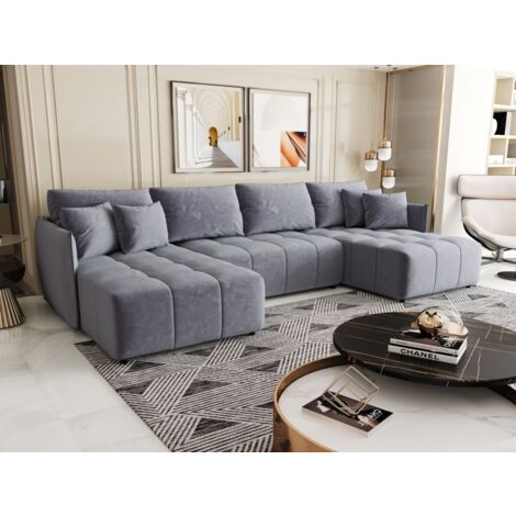 Wohnlandschaft Schlafsofa Sofa TREVISO Stoff Monolith Hellblau