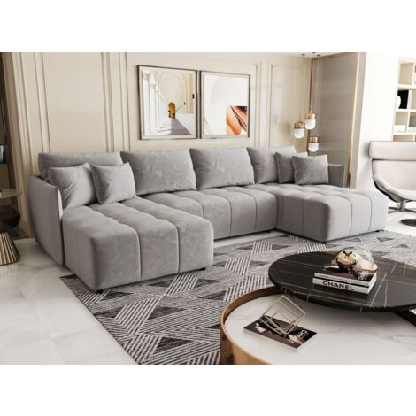 Wohnlandschaft Schlafsofa Sofa TREVISO Stoff Monolith Hellgrau