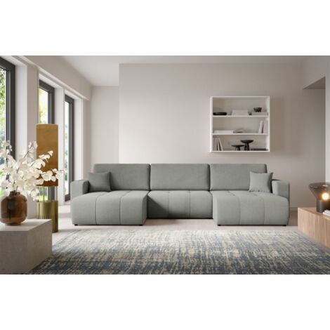 Wohnlandschaft Sofa mit Schlaffunktion AUGUSTO in Stoff Wind Grau