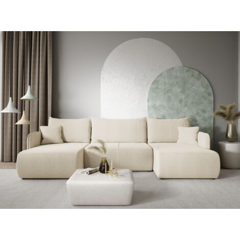Wohnlandschaft Sofa mit Schlaffunktion CALGARY Stoff Curio Creme