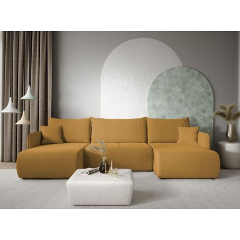 Wohnlandschaft Sofa mit Schlaffunktion CALGARY Stoff Curio Senfgelb