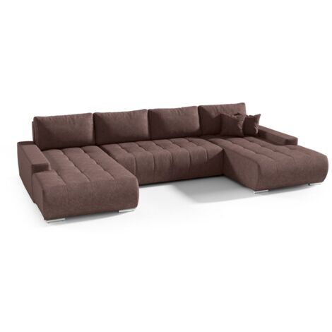Wohnlandschaft Sofa mit Schlaffunktion VOGAR Stoff Aston Braun