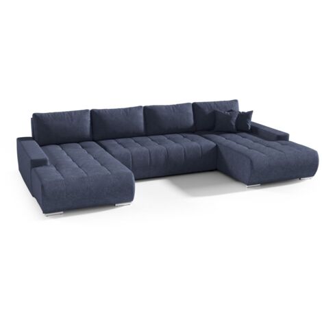 Wohnlandschaft Sofa mit Schlaffunktion VOGAR Stoff Aston Dunkelblau