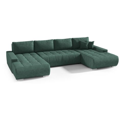 Wohnlandschaft Sofa mit Schlaffunktion VOGAR Stoff Aston Flaschengrün