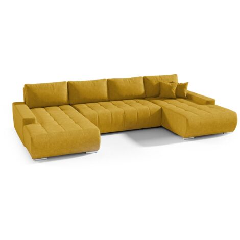 Wohnlandschaft Sofa mit Schlaffunktion VOGAR Stoff Aston Gelb