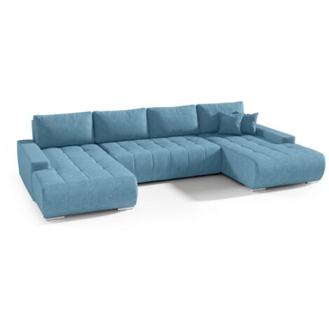 Wohnlandschaft Sofa mit Schlaffunktion VOGAR Stoff Aston Lichtblau