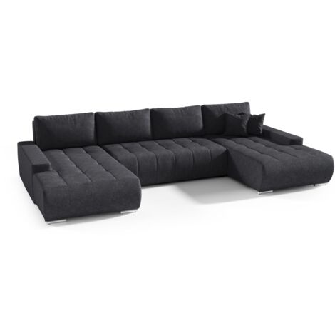 Wohnlandschaft Sofa mit Schlaffunktion VOGAR Stoff Aston Schwarz