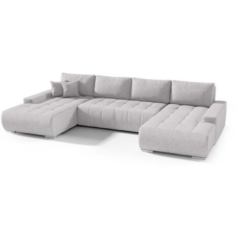 Wohnlandschaft Sofa mit Schlaffunktion VOGAR Stoff Aston Silbergrau