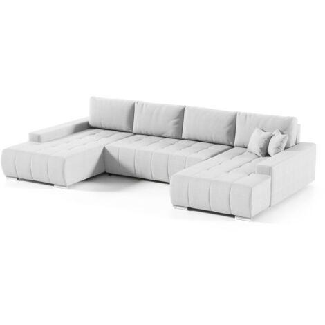 Wohnlandschaft Sofa mit Schlaffunktion VOGAR Stoff Aulla Hellgrau