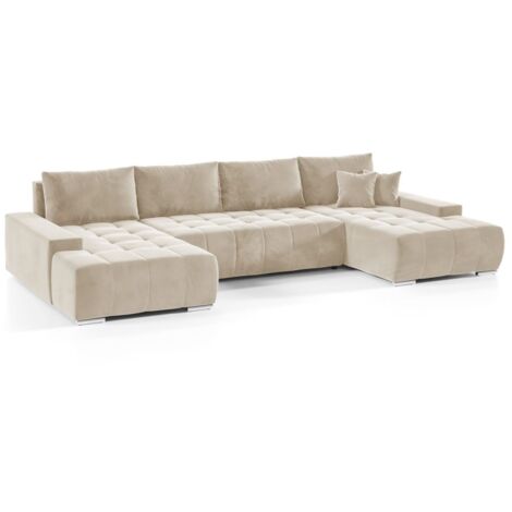 Wohnlandschaft Sofa mit Schlaffunktion VOGAR Stoff Monolith Ecru