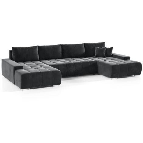 Wohnlandschaft Sofa mit Schlaffunktion VOGAR Stoff Monolith Grafit