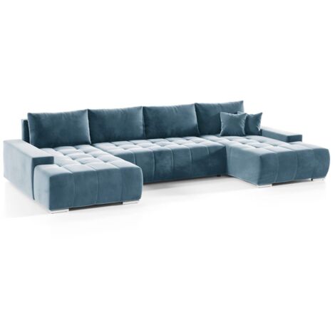 Wohnlandschaft Sofa mit Schlaffunktion VOGAR Stoff Monolith Graublau