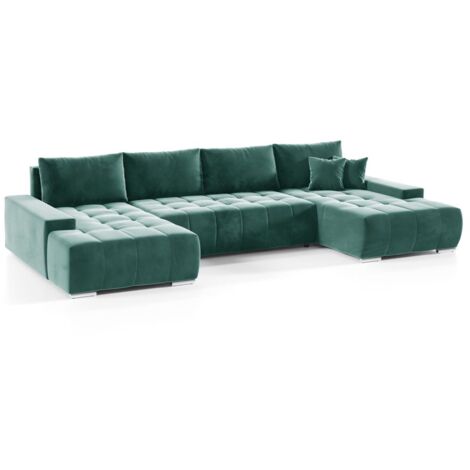 Wohnlandschaft Sofa mit Schlaffunktion VOGAR Stoff Monolith Grün