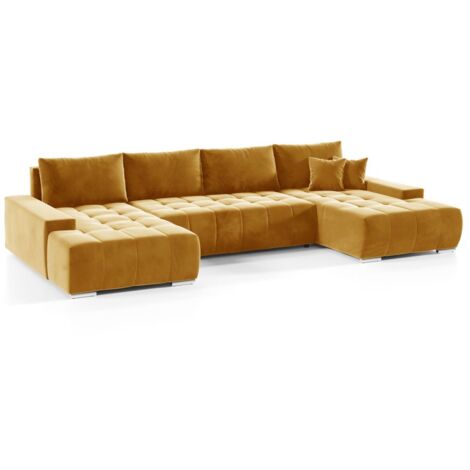 Wohnlandschaft Sofa mit Schlaffunktion VOGAR Stoff Monolith Honiggelb