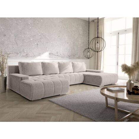 Wohnlandschaft Sofa mit Schlaffunktion VOGAR Stoff Poso Creme