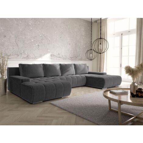 Wohnlandschaft Sofa mit Schlaffunktion VOGAR Stoff Poso Dunkelgrau