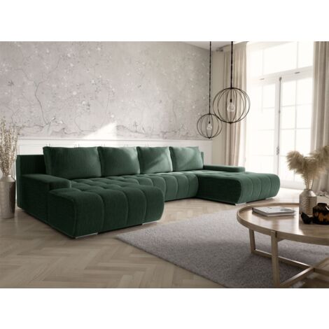 Wohnlandschaft Sofa mit Schlaffunktion VOGAR Stoff Poso Grün