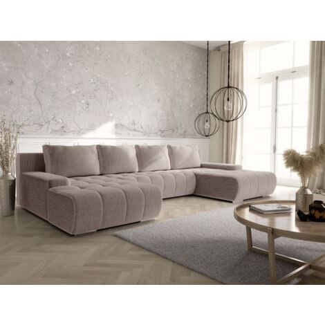 Wohnlandschaft Sofa mit Schlaffunktion VOGAR Stoff Poso Hellbraun