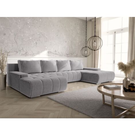 Wohnlandschaft Sofa mit Schlaffunktion VOGAR Stoff Poso Hellgrau