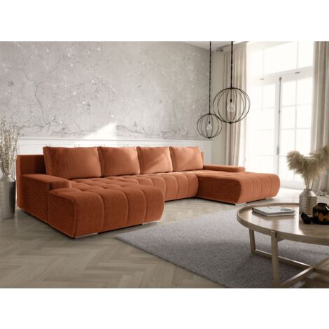 Wohnlandschaft Sofa mit Schlaffunktion VOGAR Stoff Poso Rostbraun
