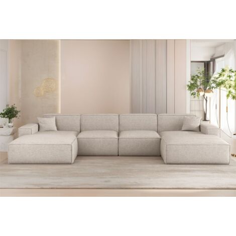 Wohnlandschaft Sofa U-Form CELES PREMIUM in Stoff Artico Creme