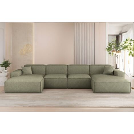 Wohnlandschaft Sofa U-Form CELES PREMIUM in Stoff Artico Grün