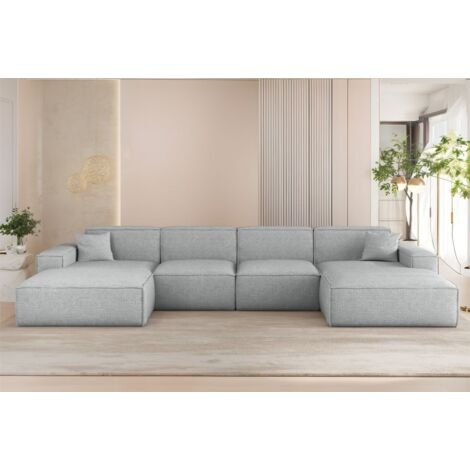 Wohnlandschaft Sofa U-Form CELES PREMIUM in Stoff Artico Hellgrau