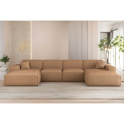 Wohnlandschaft Sofa U-Form CELES PREMIUM in Stoff Artico Rostbraun