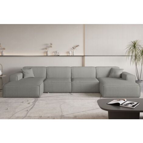 Wohnlandschaft Sofa U-Form CELES PREMIUM in Stoff Scala Grau