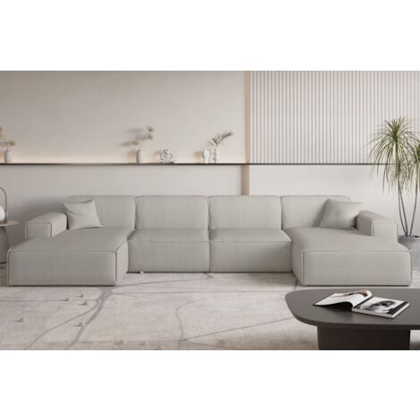 Wohnlandschaft Sofa U-Form CELES PREMIUM in Stoff Scala Sandgrau