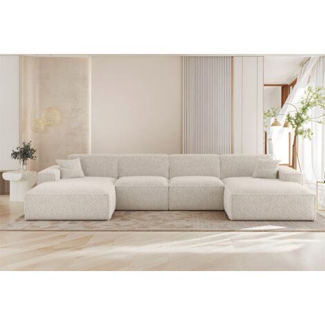 Wohnlandschaft Sofa U-Form CELES PREMIUM in Stoff Sven Altweiß