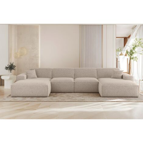 Wohnlandschaft Sofa U-Form CELES PREMIUM in Stoff Sven Cappuccino
