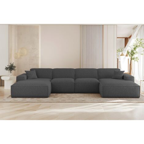 Wohnlandschaft Sofa U-Form CELES PREMIUM in Stoff Sven Dunkelgrau