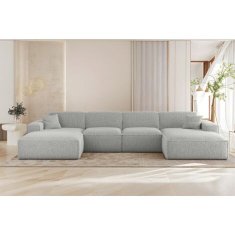 Wohnlandschaft Sofa U-Form CELES PREMIUM in Stoff Sven Hellgrau