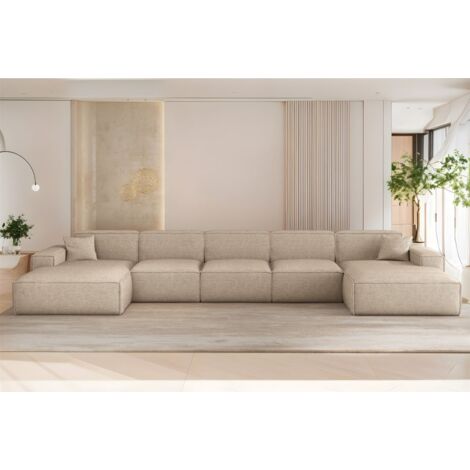 Wohnlandschaft Sofa U-Form CELES PREMIUM XL in Stoff Artico Beige