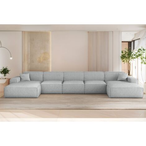 Wohnlandschaft Sofa U-Form CELES PREMIUM XL in Stoff Artico Hellgrau