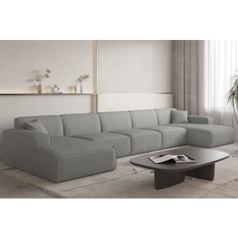Wohnlandschaft Sofa U-Form CELES PREMIUM XL in Stoff Scala Grau