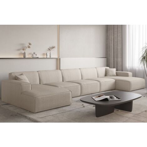 Wohnlandschaft Sofa U-Form CELES PREMIUM XL in Stoff Scala Hellbeige