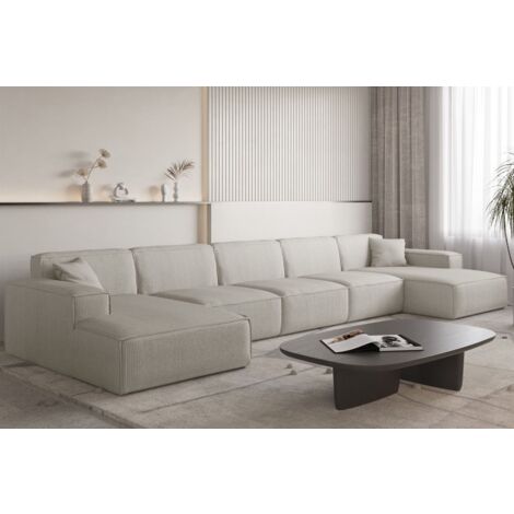 Wohnlandschaft Sofa U-Form CELES PREMIUM XL in Stoff Scala Sandgrau