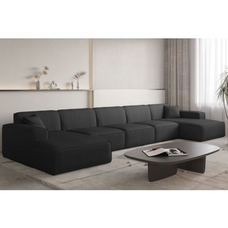 Wohnlandschaft Sofa U-Form CELES PREMIUM XL in Stoff Scala Schwarz