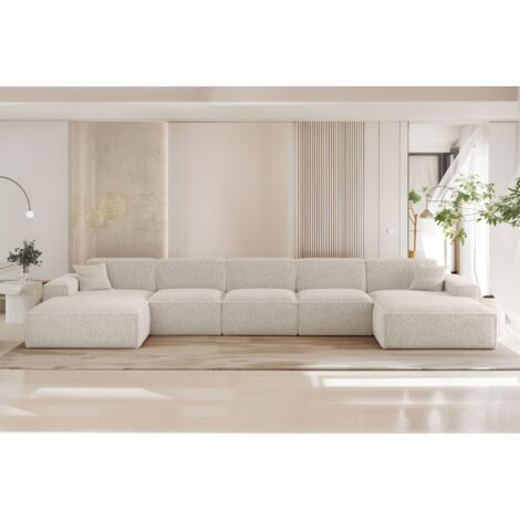 Wohnlandschaft Sofa U-Form CELES PREMIUM XL in Stoff Sven Altweiß