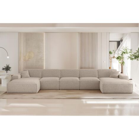 Wohnlandschaft Sofa U-Form CELES PREMIUM XL in Stoff Sven Cappuccino