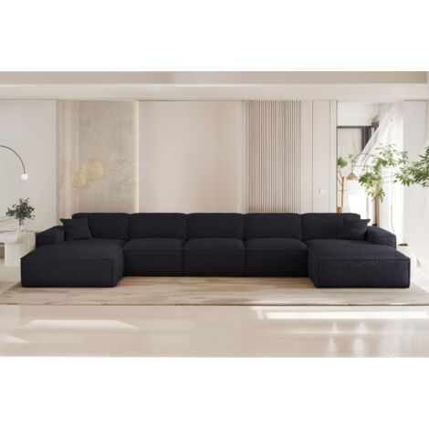 Wohnlandschaft Sofa U-Form CELES PREMIUM XL in Stoff Sven Dunekblau
